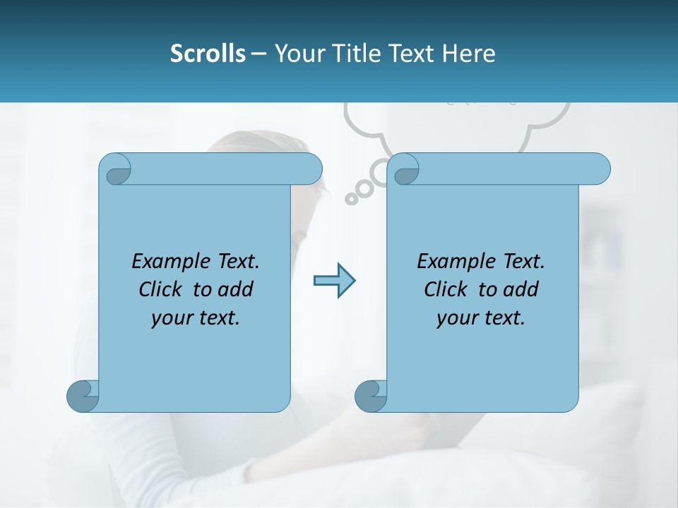 A Woman Sitting On A Couch Looking At A Tablet PowerPoint Template