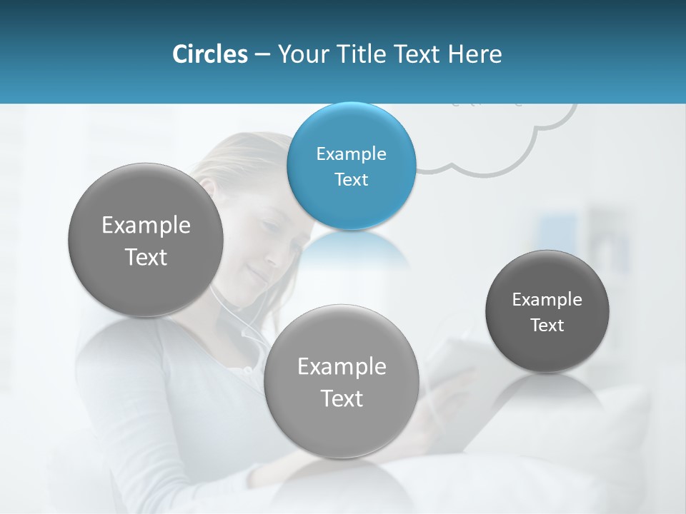 A Woman Sitting On A Couch Looking At A Tablet PowerPoint Template