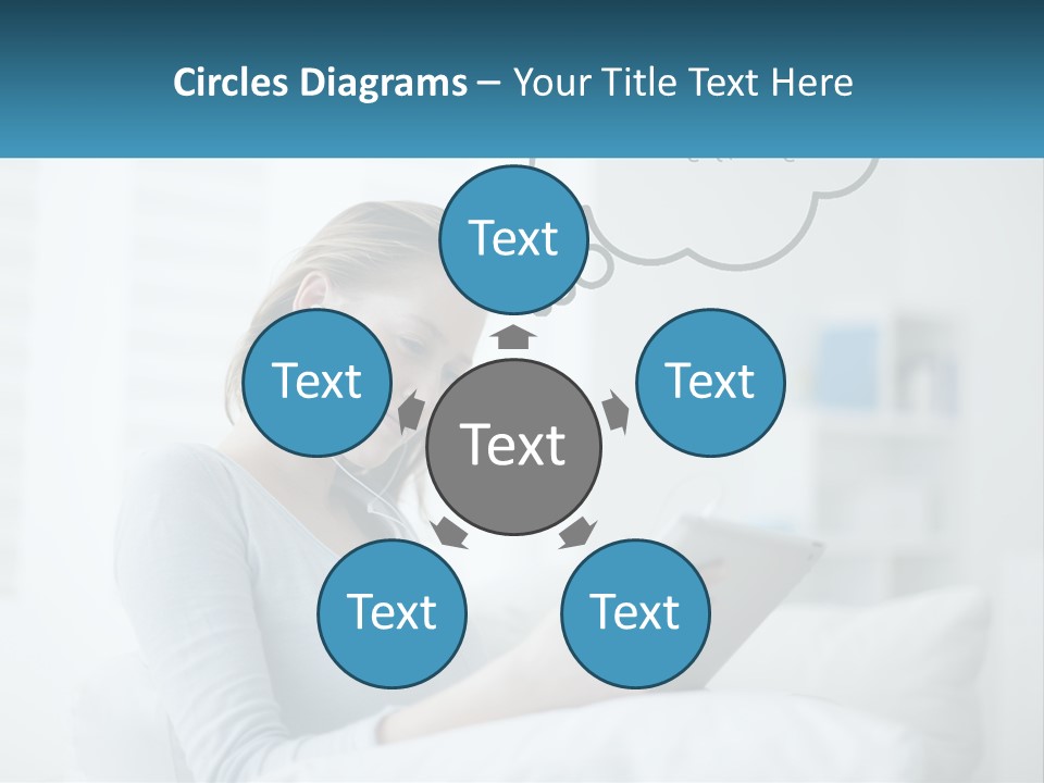 A Woman Sitting On A Couch Looking At A Tablet PowerPoint Template