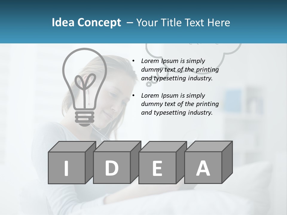 A Woman Sitting On A Couch Looking At A Tablet PowerPoint Template