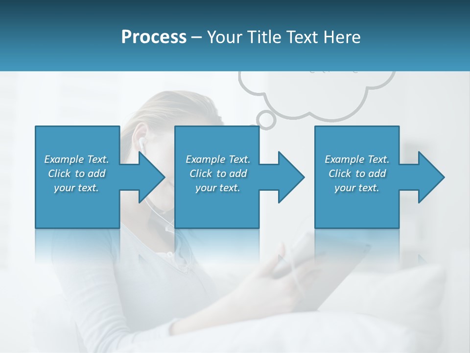 A Woman Sitting On A Couch Looking At A Tablet PowerPoint Template