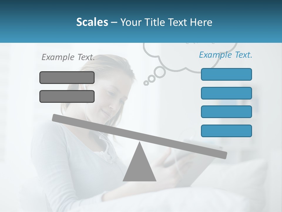 A Woman Sitting On A Couch Looking At A Tablet PowerPoint Template