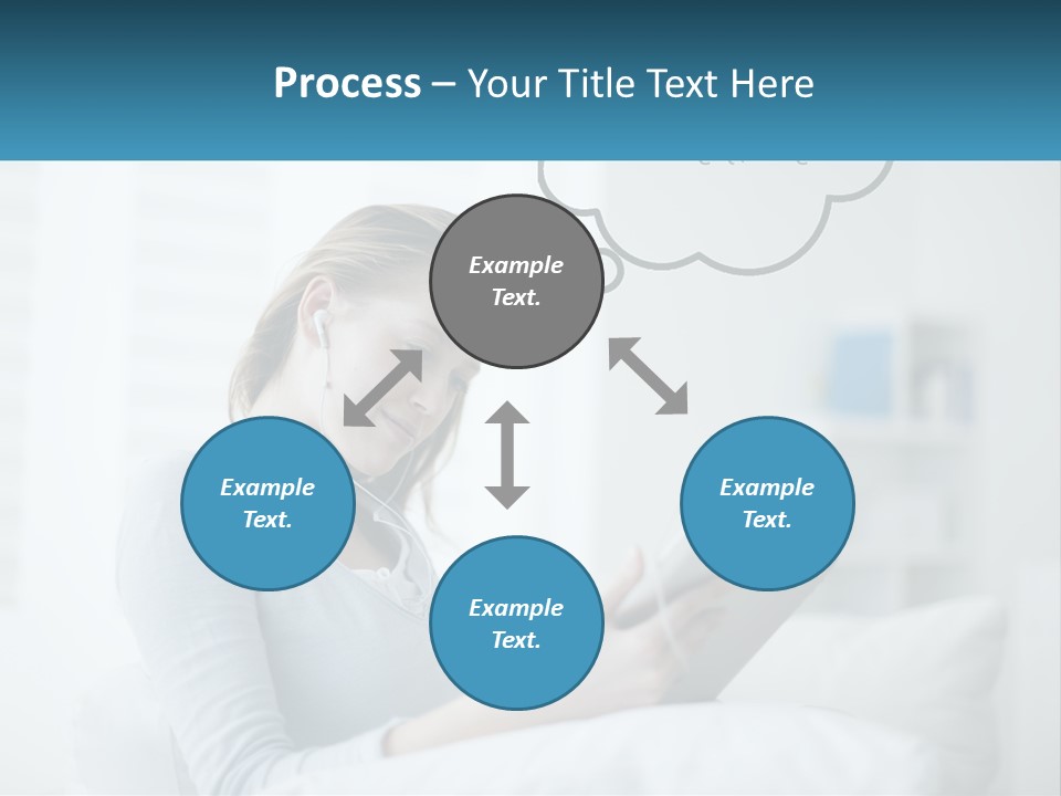 A Woman Sitting On A Couch Looking At A Tablet PowerPoint Template