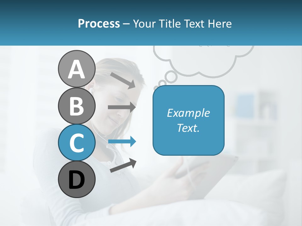 A Woman Sitting On A Couch Looking At A Tablet PowerPoint Template