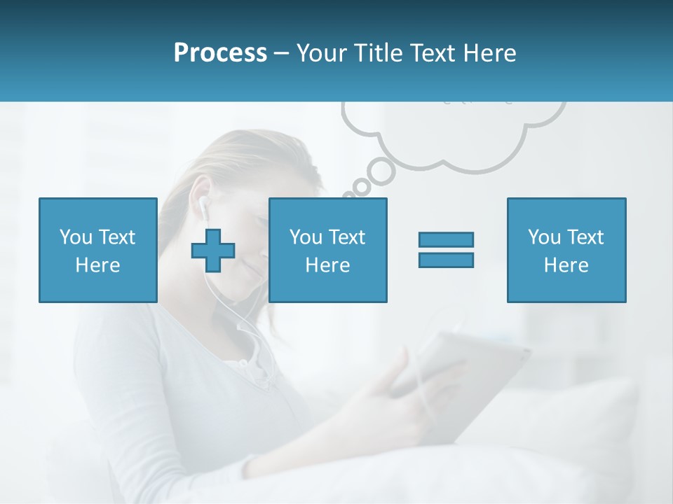 A Woman Sitting On A Couch Looking At A Tablet PowerPoint Template