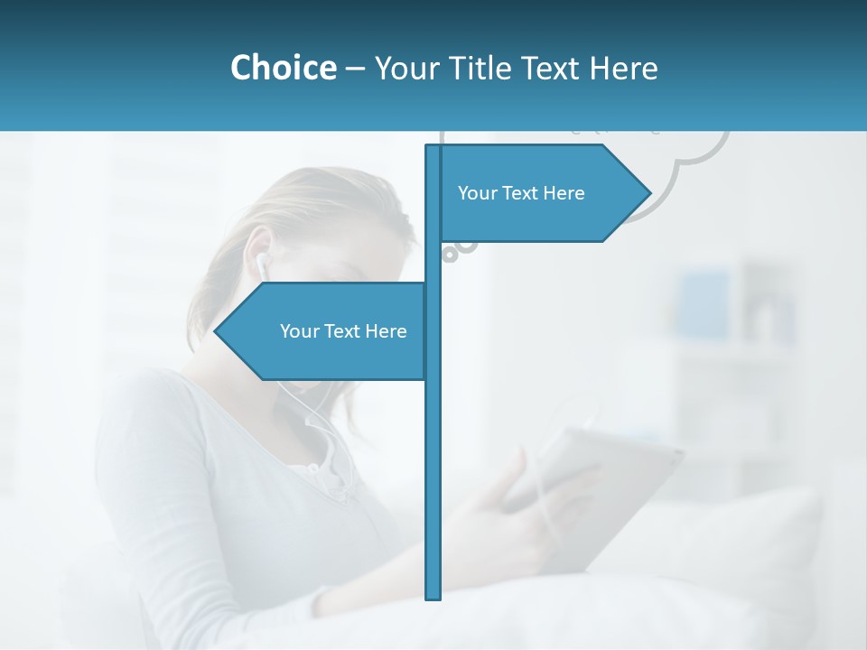 A Woman Sitting On A Couch Looking At A Tablet PowerPoint Template
