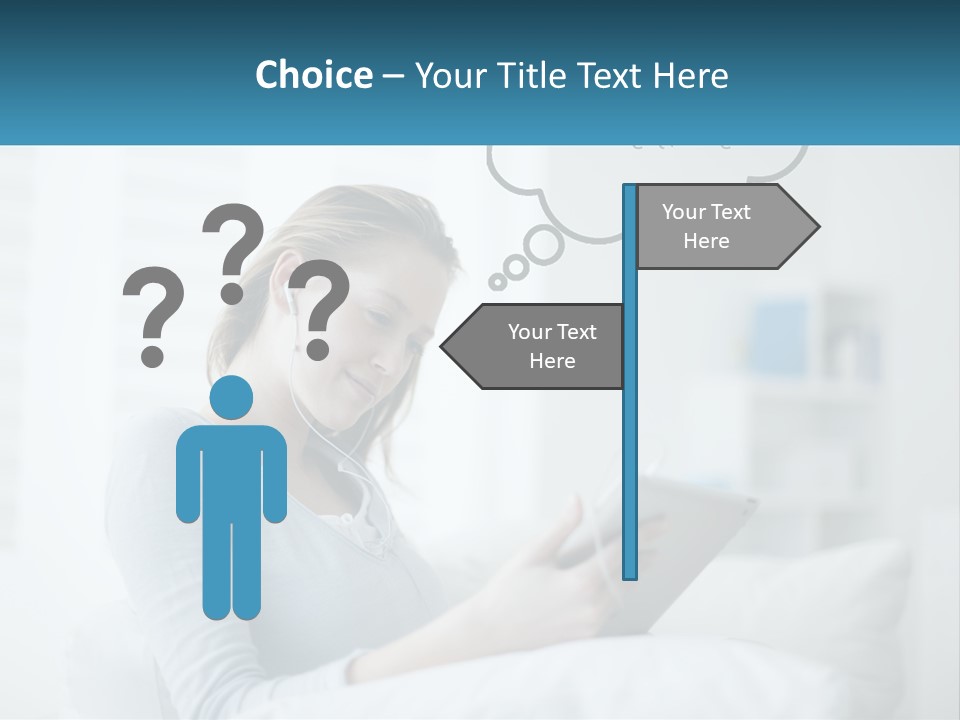 A Woman Sitting On A Couch Looking At A Tablet PowerPoint Template