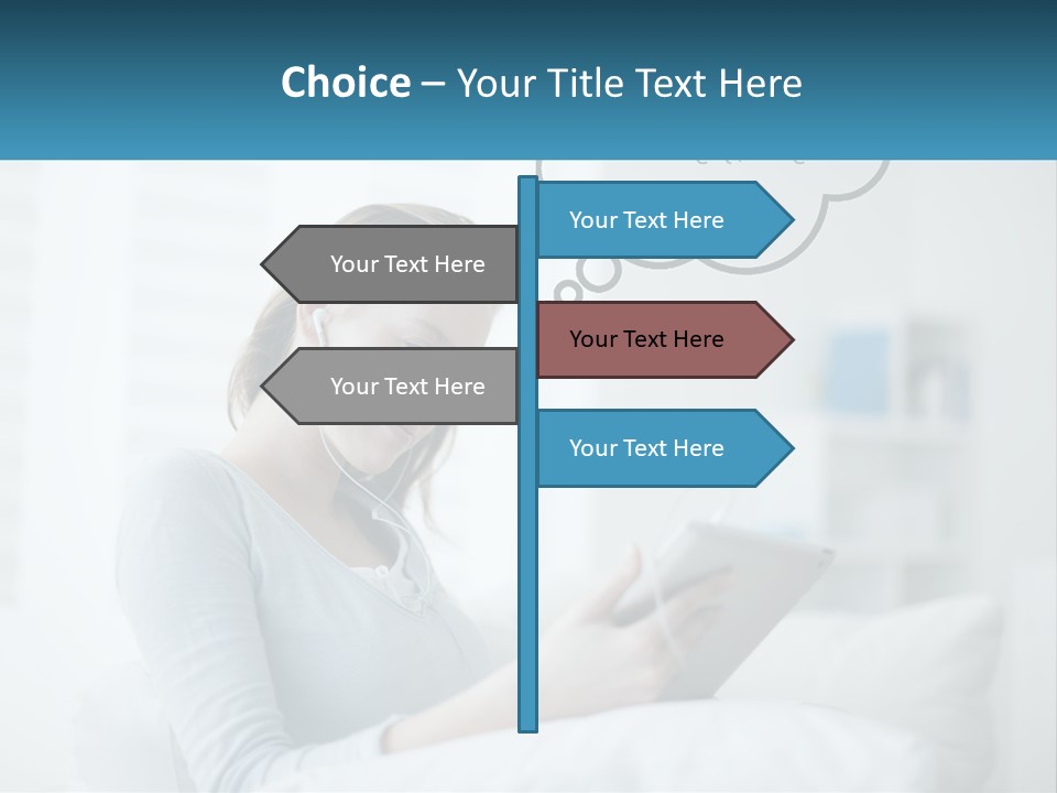 A Woman Sitting On A Couch Looking At A Tablet PowerPoint Template