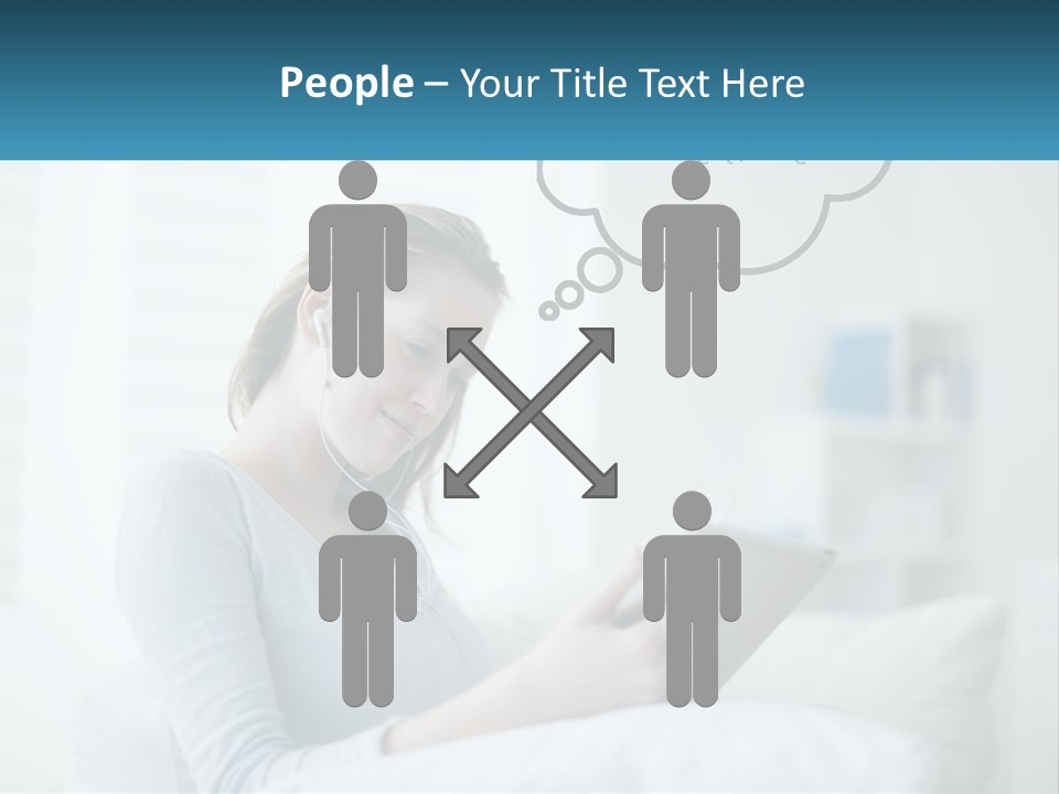 A Woman Sitting On A Couch Looking At A Tablet PowerPoint Template