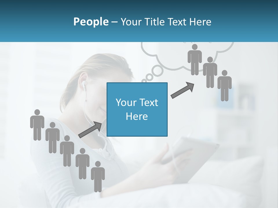 A Woman Sitting On A Couch Looking At A Tablet PowerPoint Template