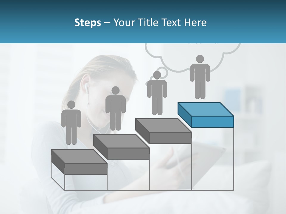 A Woman Sitting On A Couch Looking At A Tablet PowerPoint Template