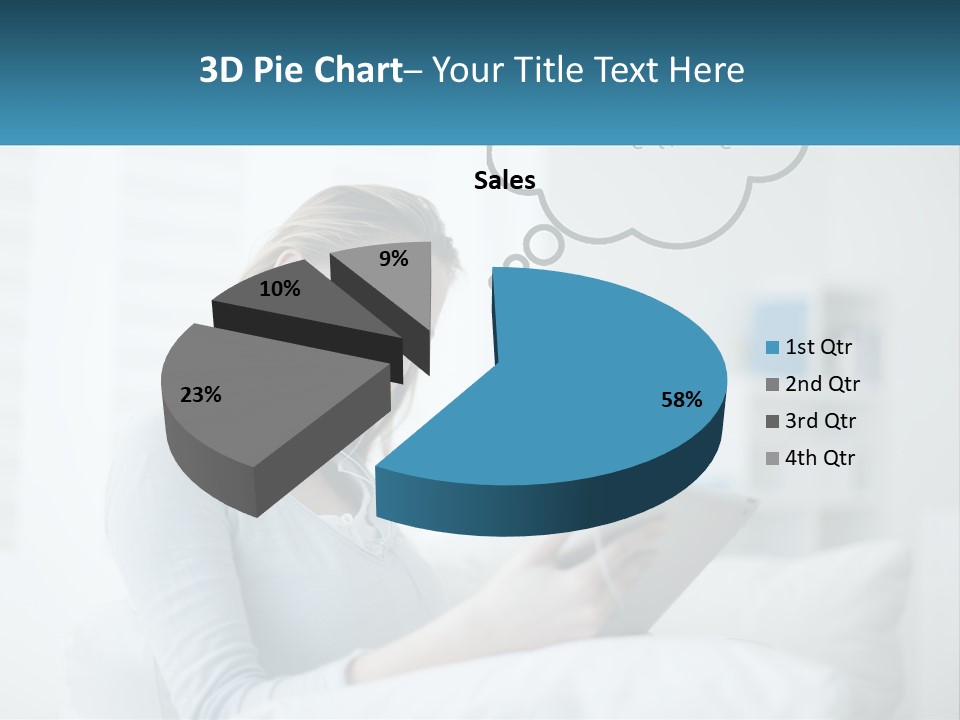 A Woman Sitting On A Couch Looking At A Tablet PowerPoint Template
