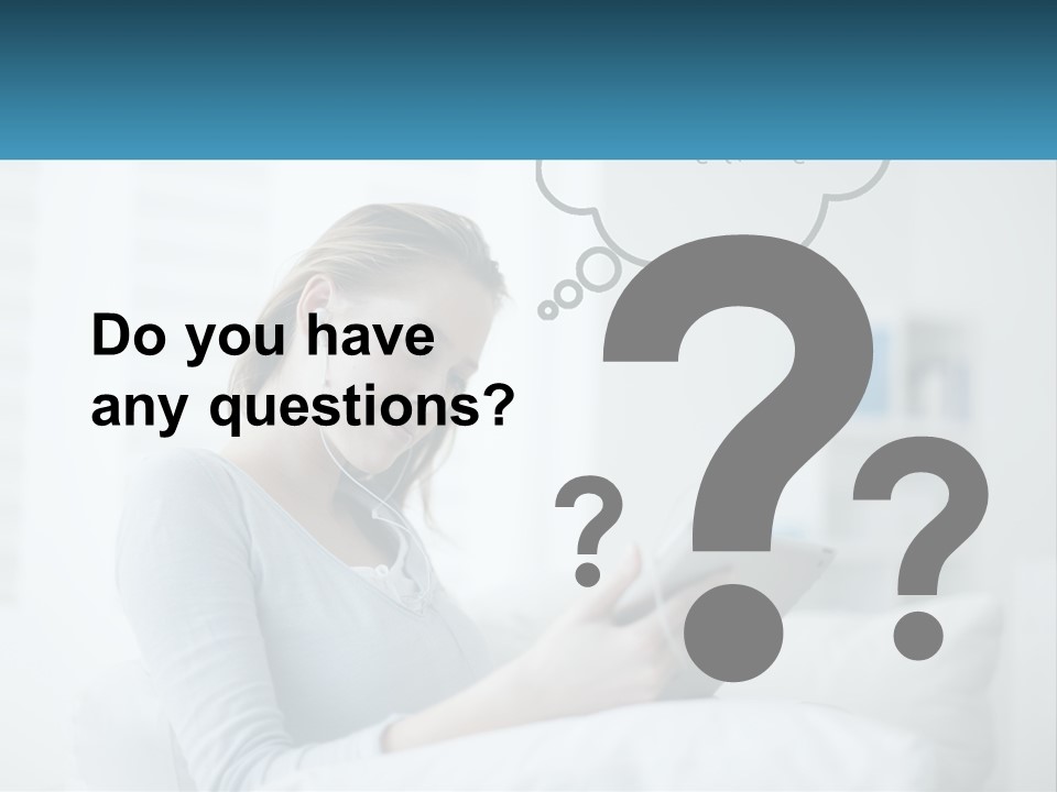 A Woman Sitting On A Couch Looking At A Tablet PowerPoint Template