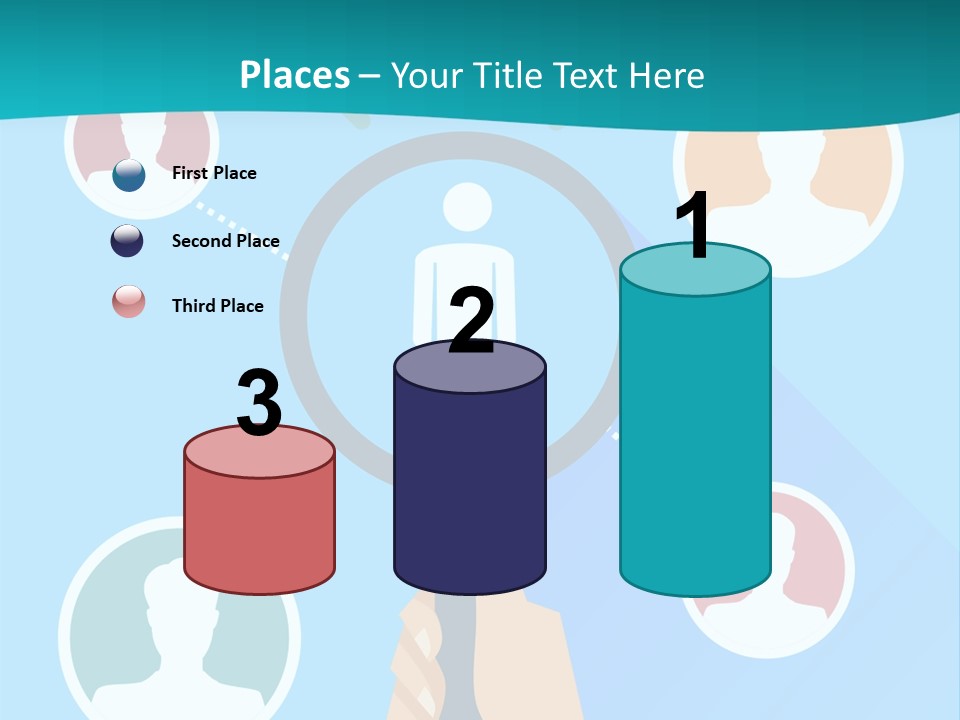 A Hand Holding A Magnifying Glass With Icons On It PowerPoint Template