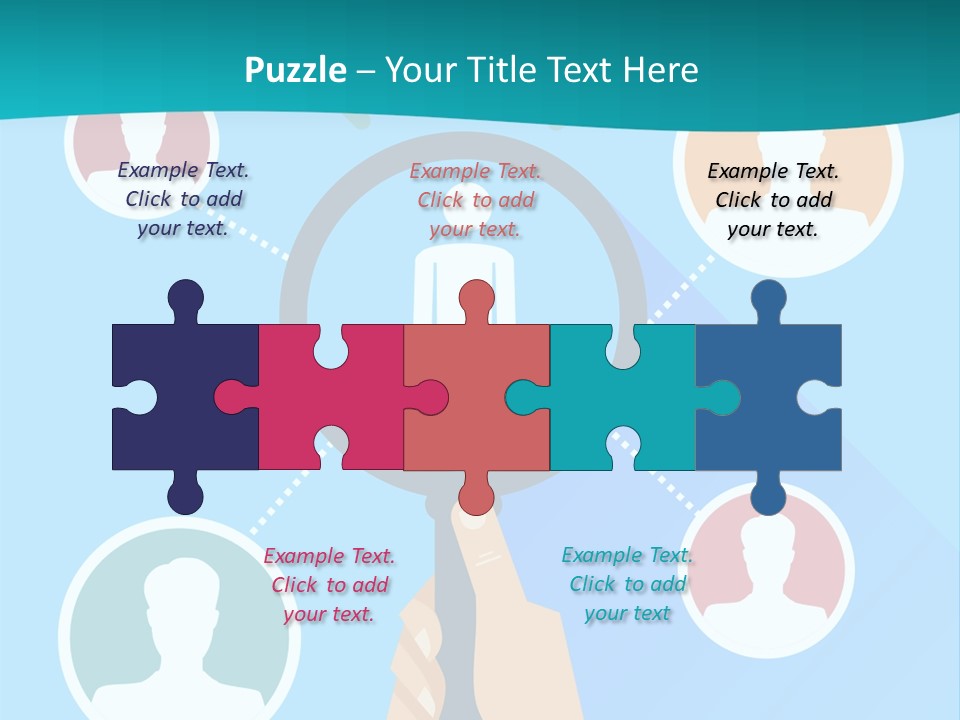 A Hand Holding A Magnifying Glass With Icons On It PowerPoint Template