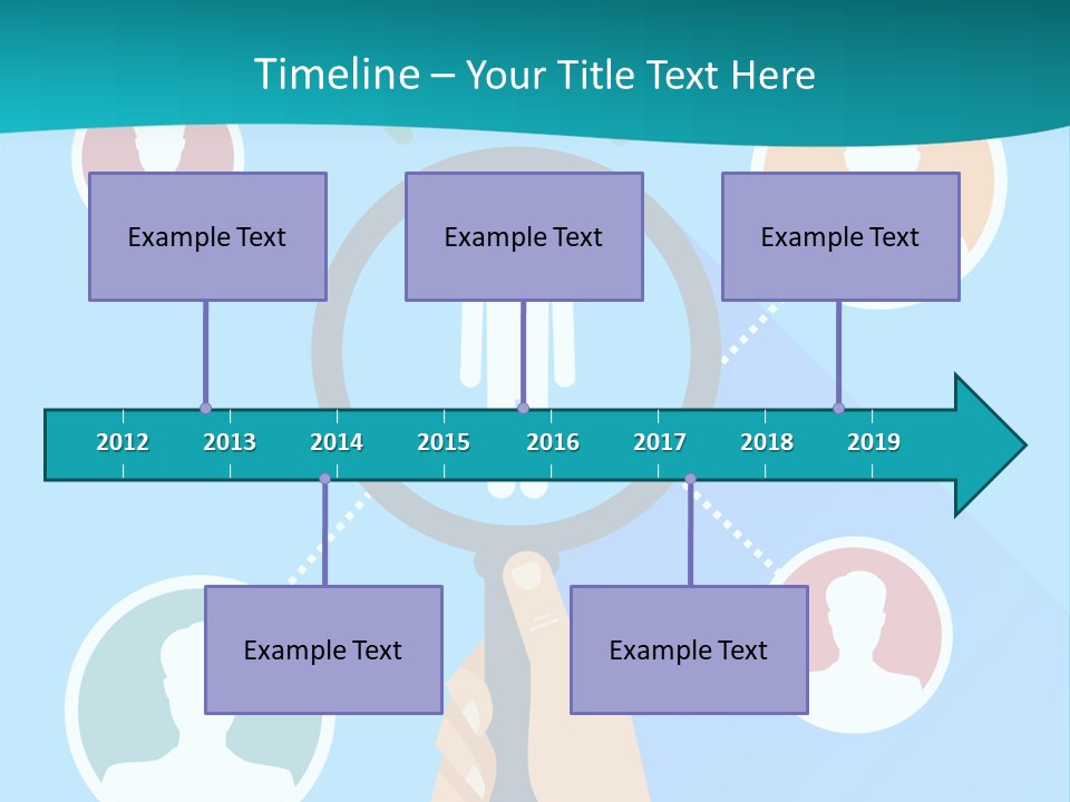 A Hand Holding A Magnifying Glass With Icons On It PowerPoint Template