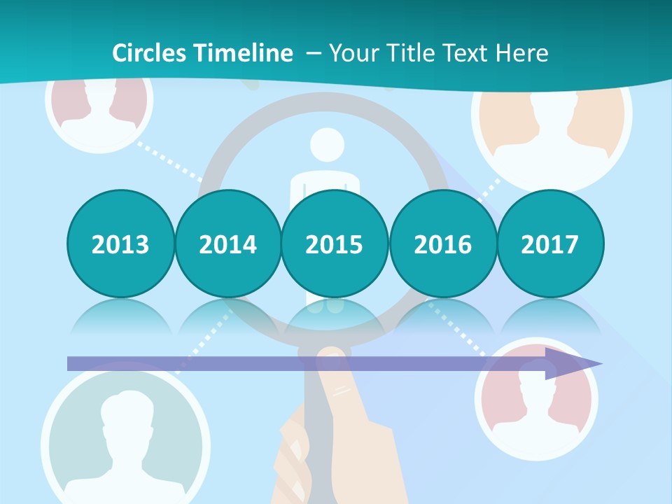 A Hand Holding A Magnifying Glass With Icons On It PowerPoint Template