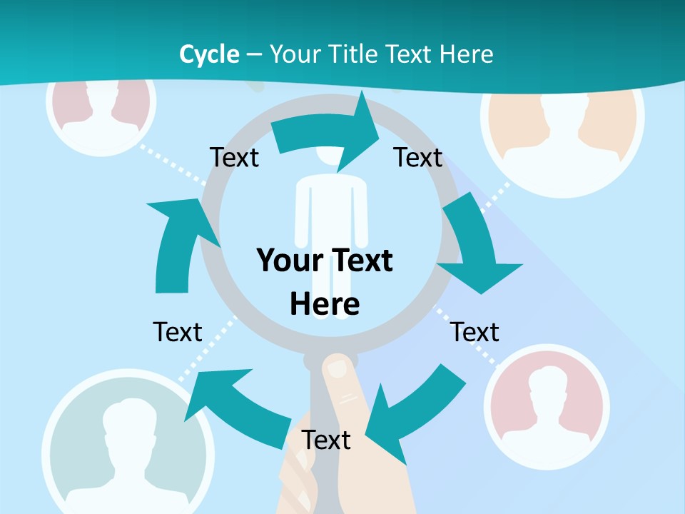 A Hand Holding A Magnifying Glass With Icons On It PowerPoint Template
