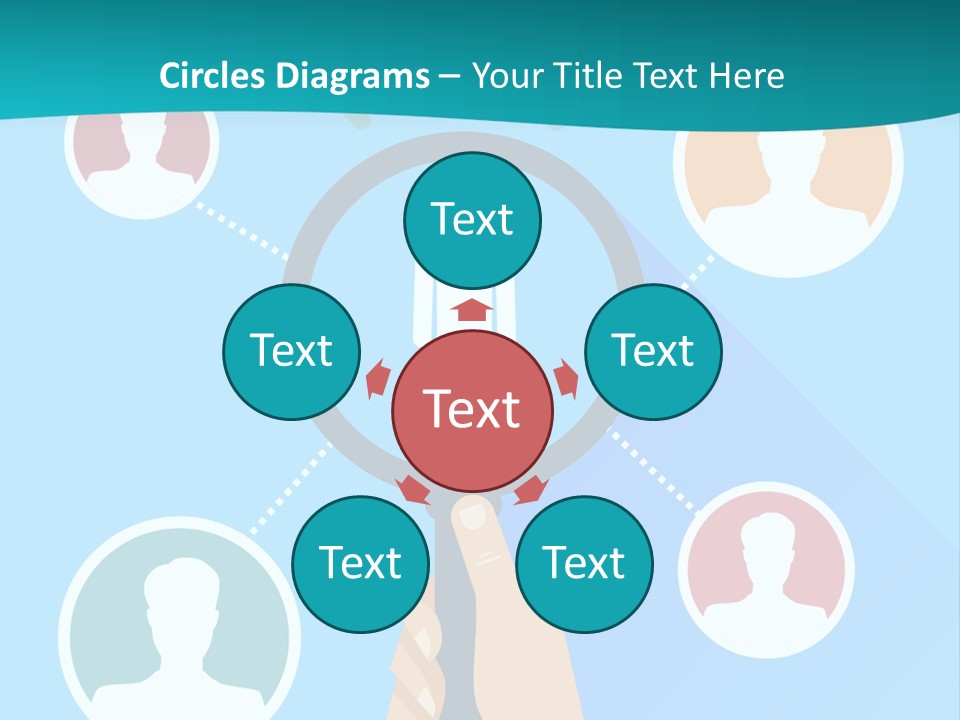 A Hand Holding A Magnifying Glass With Icons On It PowerPoint Template