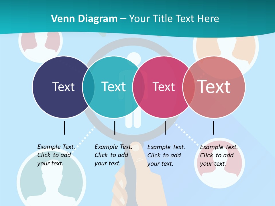 A Hand Holding A Magnifying Glass With Icons On It PowerPoint Template