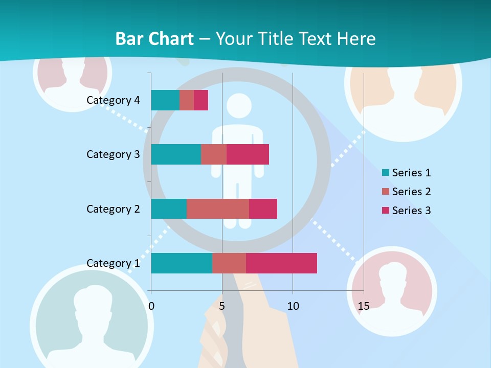 A Hand Holding A Magnifying Glass With Icons On It PowerPoint Template