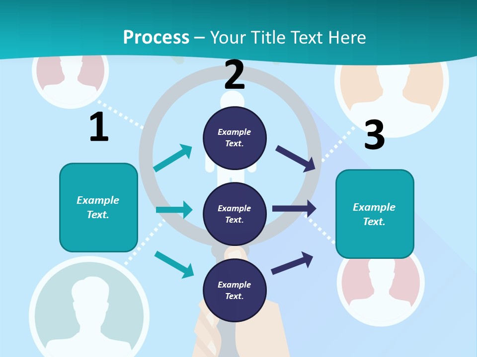 A Hand Holding A Magnifying Glass With Icons On It PowerPoint Template