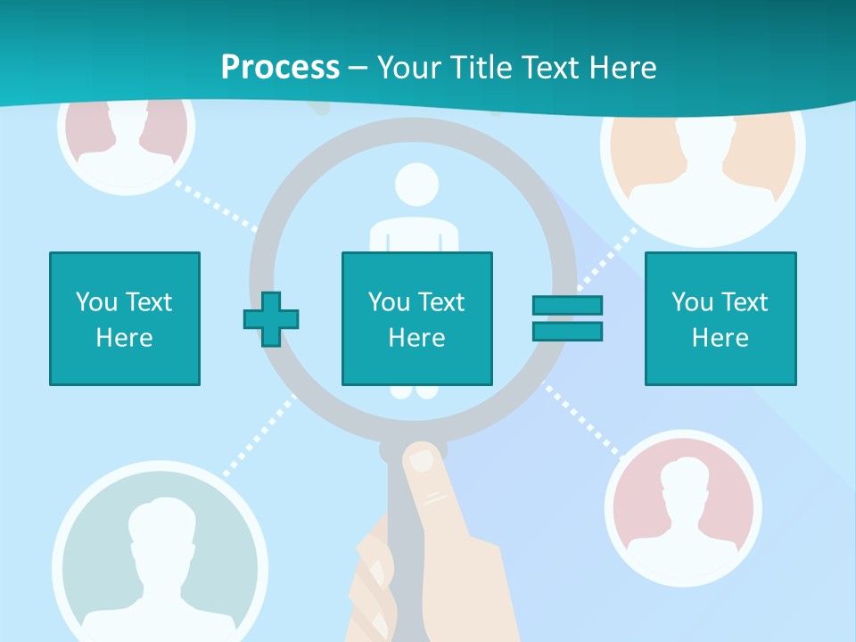 A Hand Holding A Magnifying Glass With Icons On It PowerPoint Template