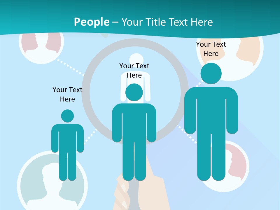 A Hand Holding A Magnifying Glass With Icons On It PowerPoint Template