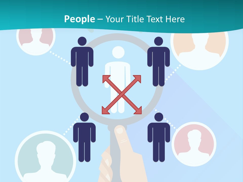 A Hand Holding A Magnifying Glass With Icons On It PowerPoint Template