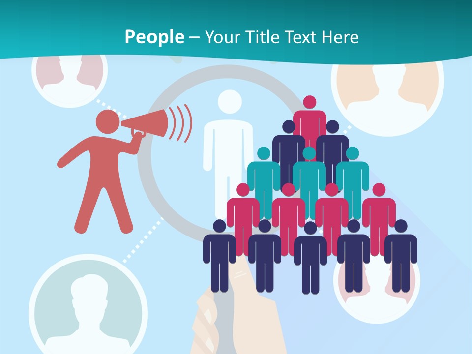 A Hand Holding A Magnifying Glass With Icons On It PowerPoint Template