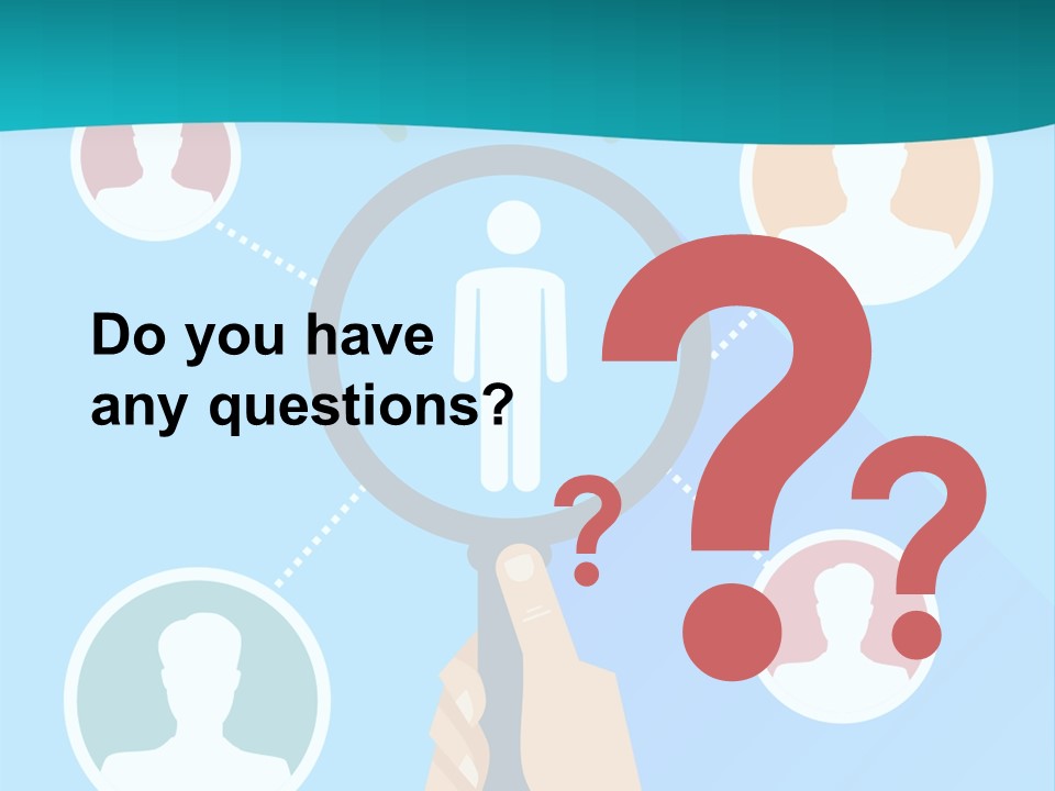 A Hand Holding A Magnifying Glass With Icons On It PowerPoint Template