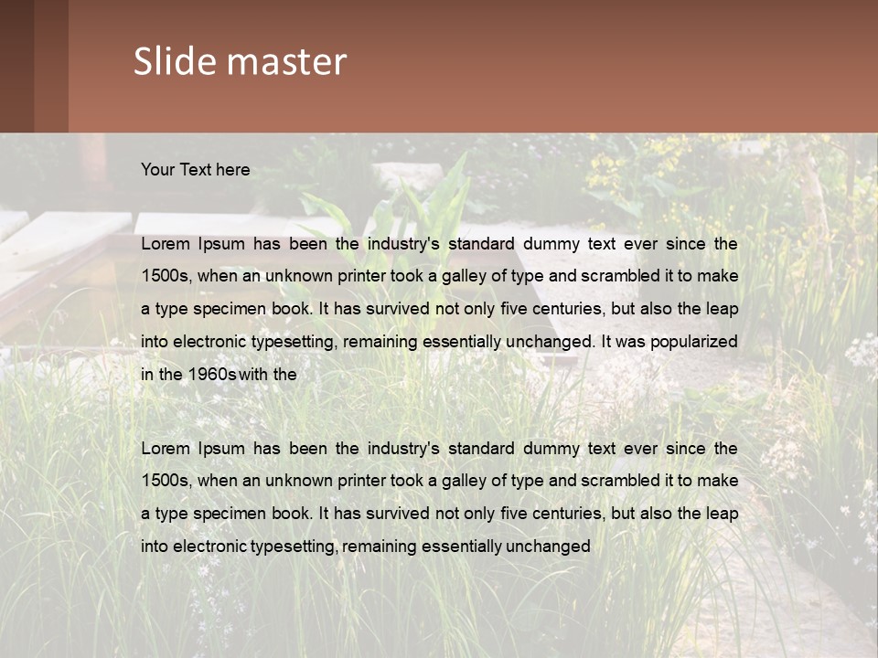 A Garden With Lots Of Plants And Water PowerPoint Template