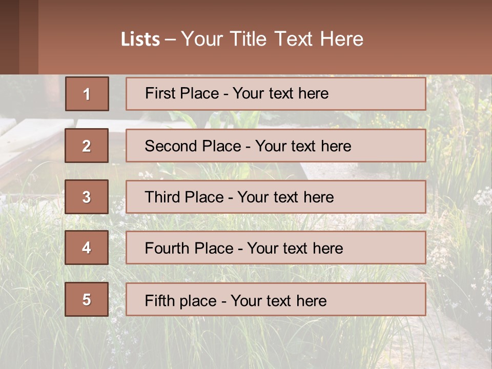 A Garden With Lots Of Plants And Water PowerPoint Template