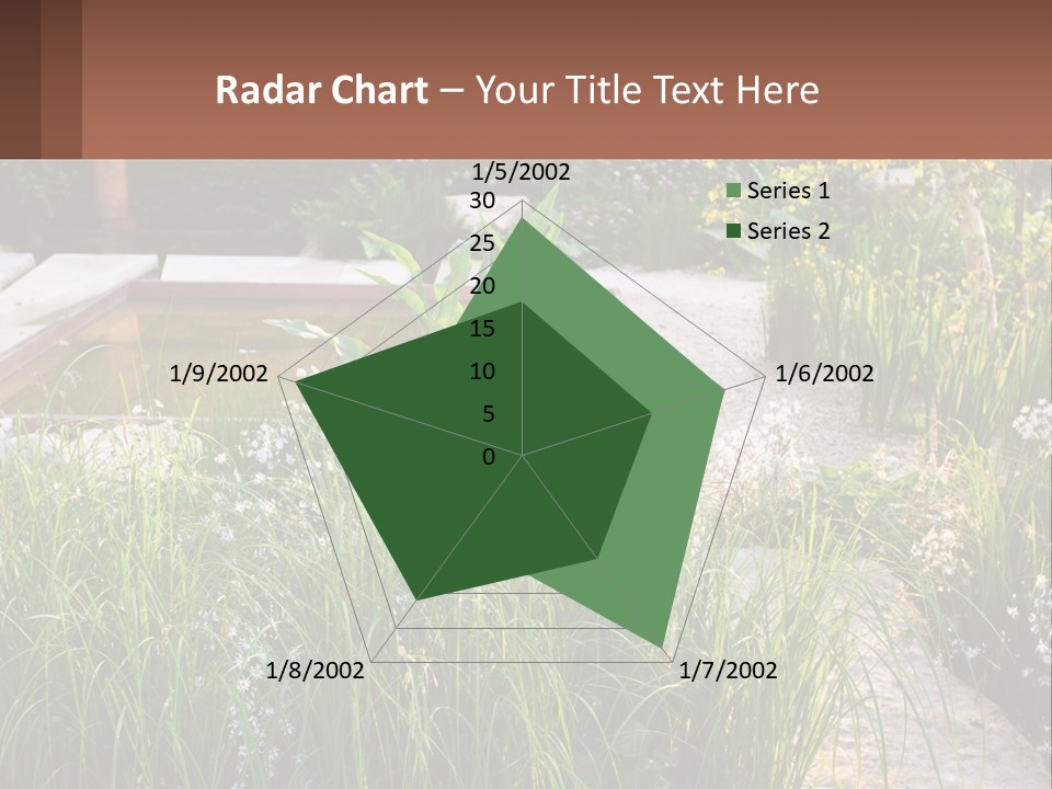 A Garden With Lots Of Plants And Water PowerPoint Template