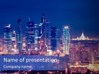 A City Skyline At Night With The Words Name Of Presentation PowerPoint Template