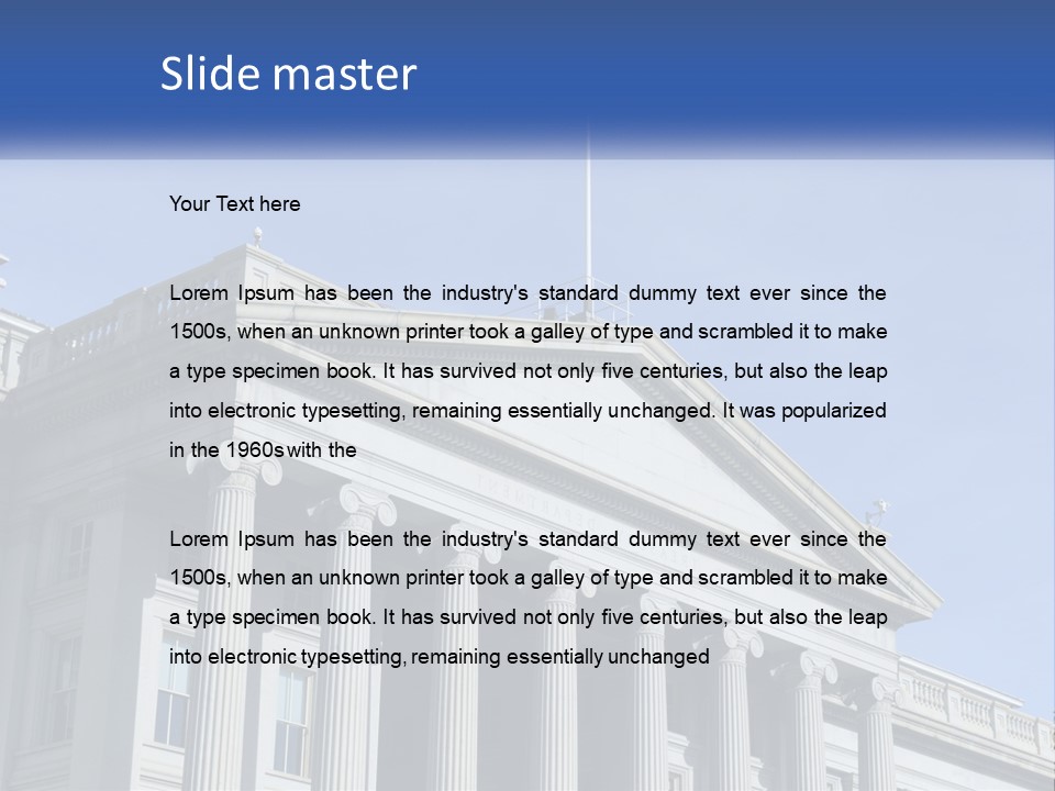 A Building With Columns And A Flag On Top PowerPoint Template