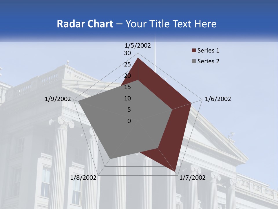 A Building With Columns And A Flag On Top PowerPoint Template