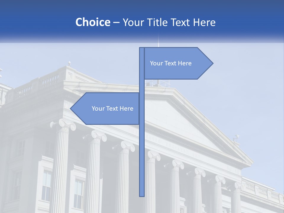 A Building With Columns And A Flag On Top PowerPoint Template