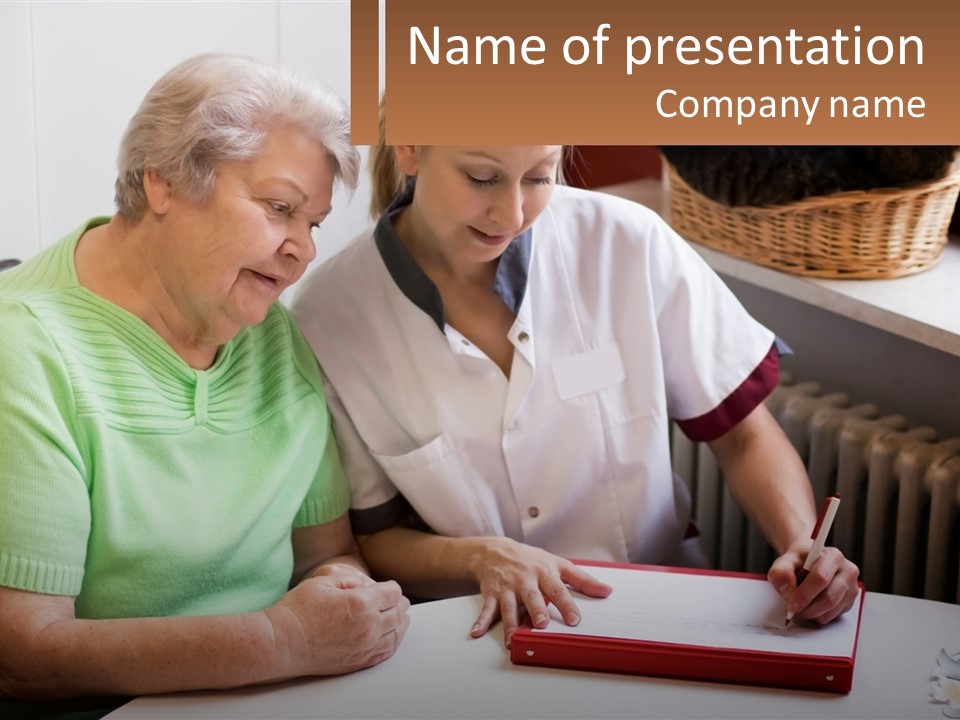 A Woman Sitting Next To A Woman Who Is Writing On A Piece Of Paper PowerPoint Template