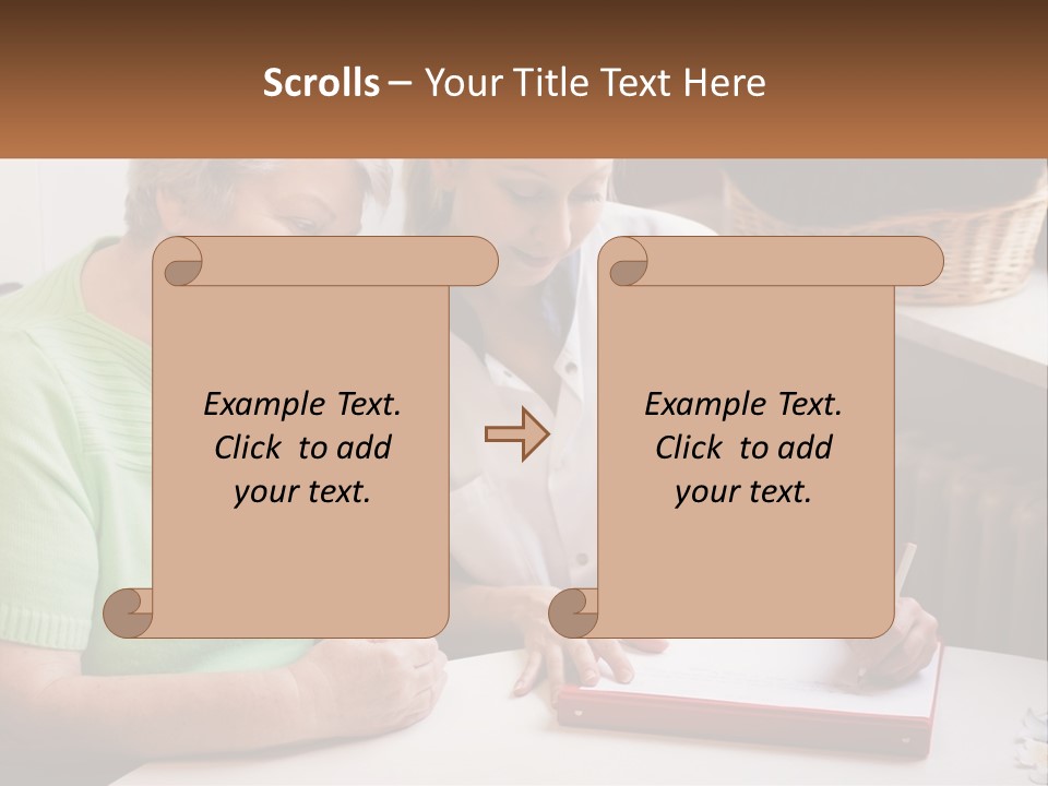 A Woman Sitting Next To A Woman Who Is Writing On A Piece Of Paper PowerPoint Template