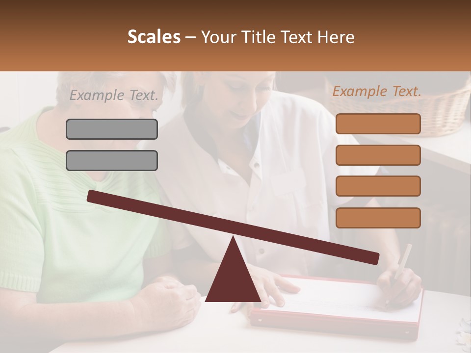 A Woman Sitting Next To A Woman Who Is Writing On A Piece Of Paper PowerPoint Template