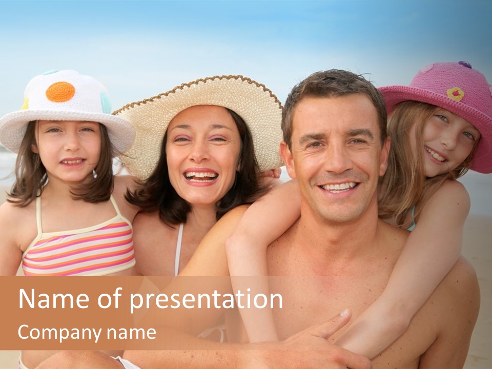 A Group Of People On The Beach With Hats On PowerPoint Template
