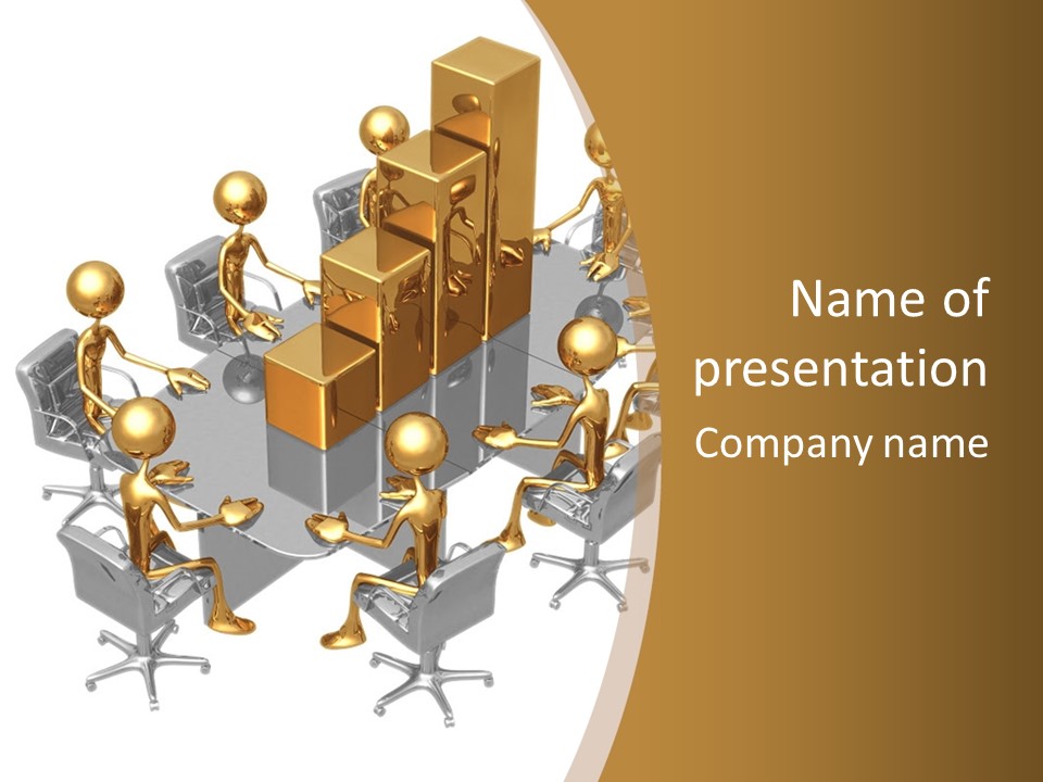 A Group Of Gold People Standing Around A Table PowerPoint Template
