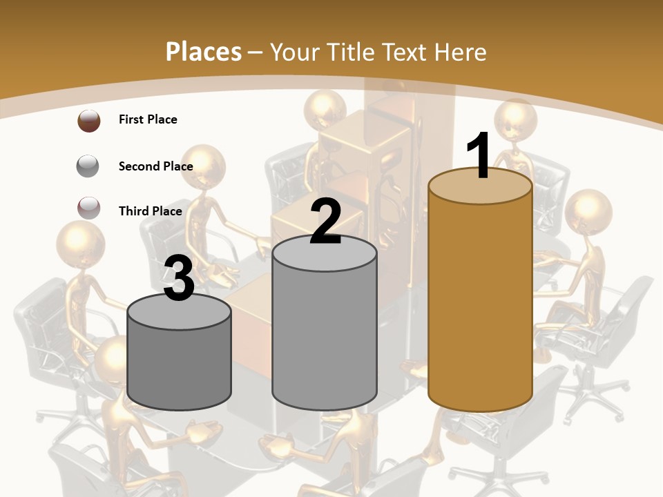 A Group Of Gold People Standing Around A Table PowerPoint Template
