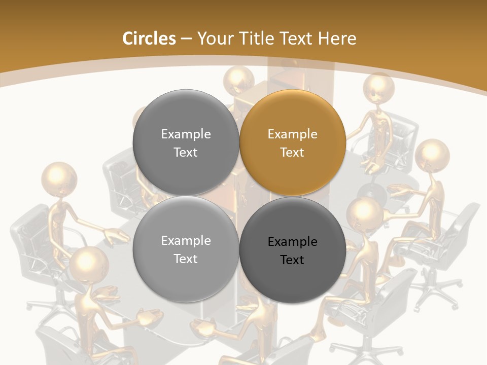 A Group Of Gold People Standing Around A Table PowerPoint Template