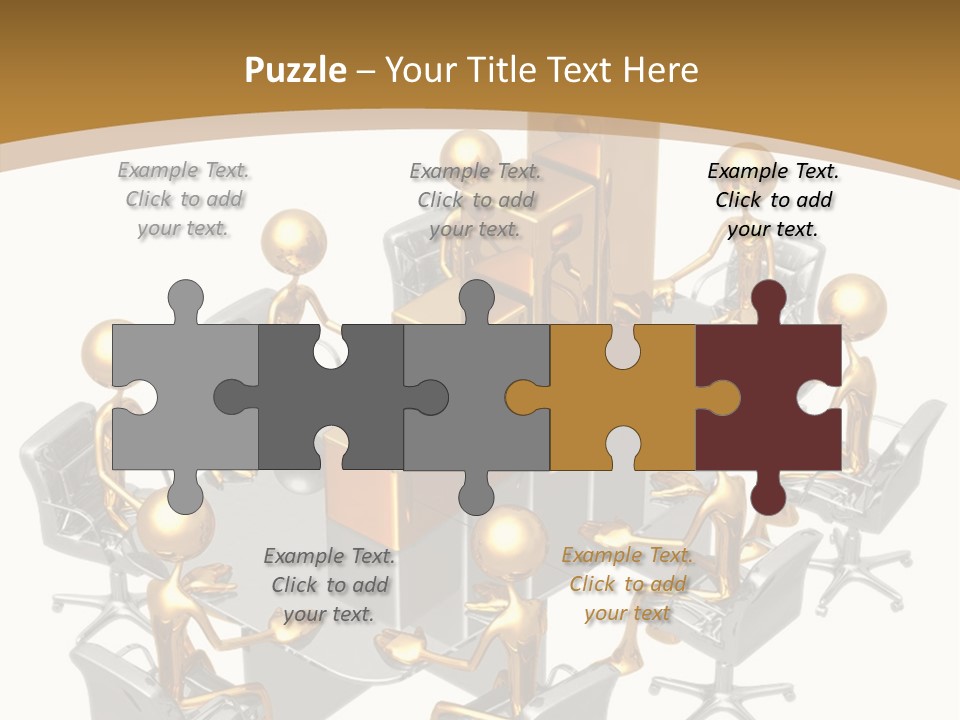 A Group Of Gold People Standing Around A Table PowerPoint Template
