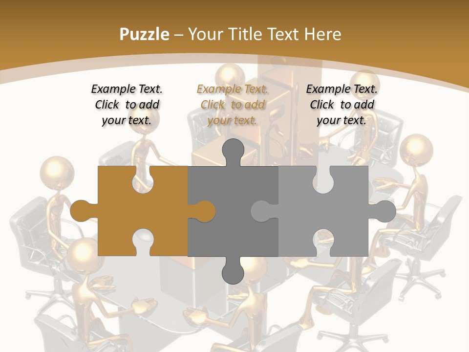 A Group Of Gold People Standing Around A Table PowerPoint Template