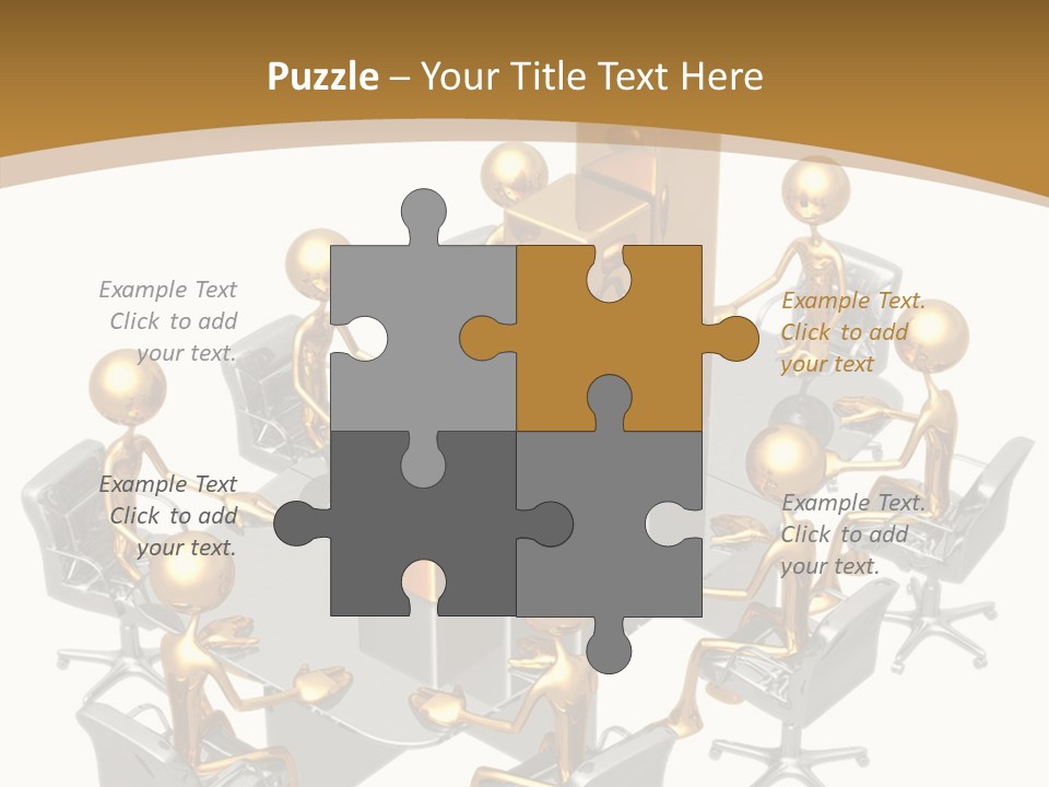 A Group Of Gold People Standing Around A Table PowerPoint Template