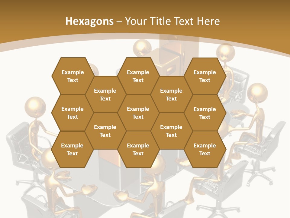 A Group Of Gold People Standing Around A Table PowerPoint Template