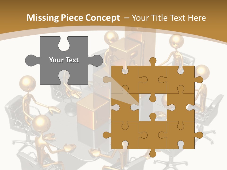 A Group Of Gold People Standing Around A Table PowerPoint Template